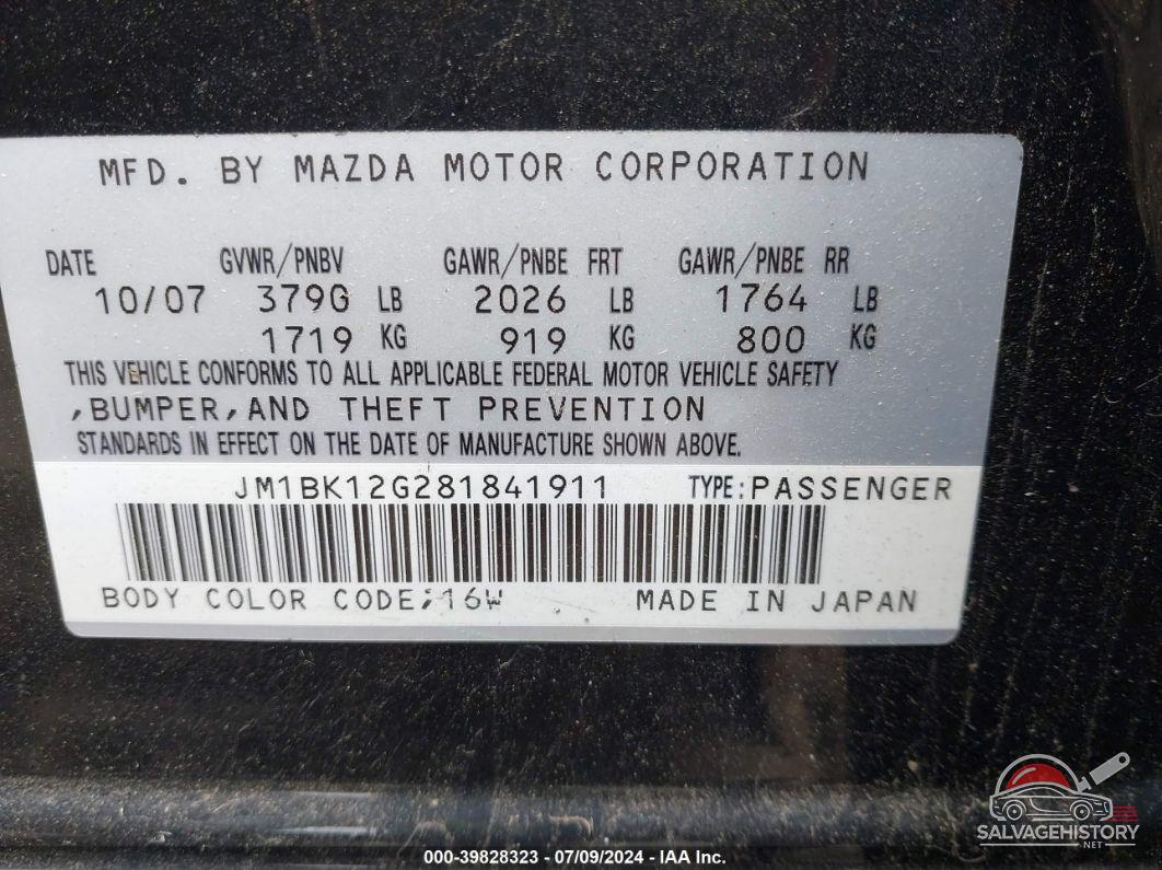 JM1BK12G281841911 2008 MAZDA MAZDA3 photo no. 9