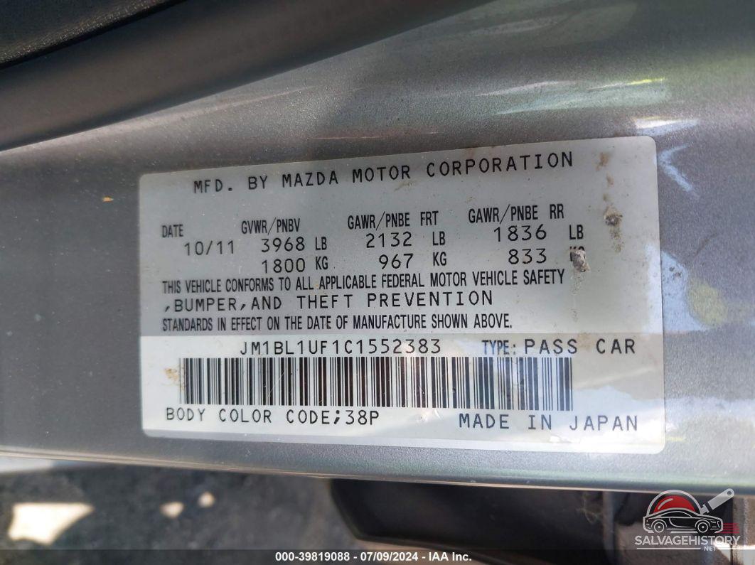JM1BL1UF1C1552383 2012 MAZDA MAZDA3 photo no. 9