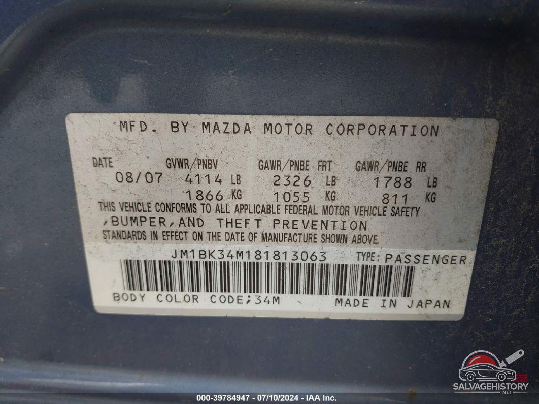 JM1BK34M181813063 2008 MAZDA MAZDASPEED3 photo no. 9