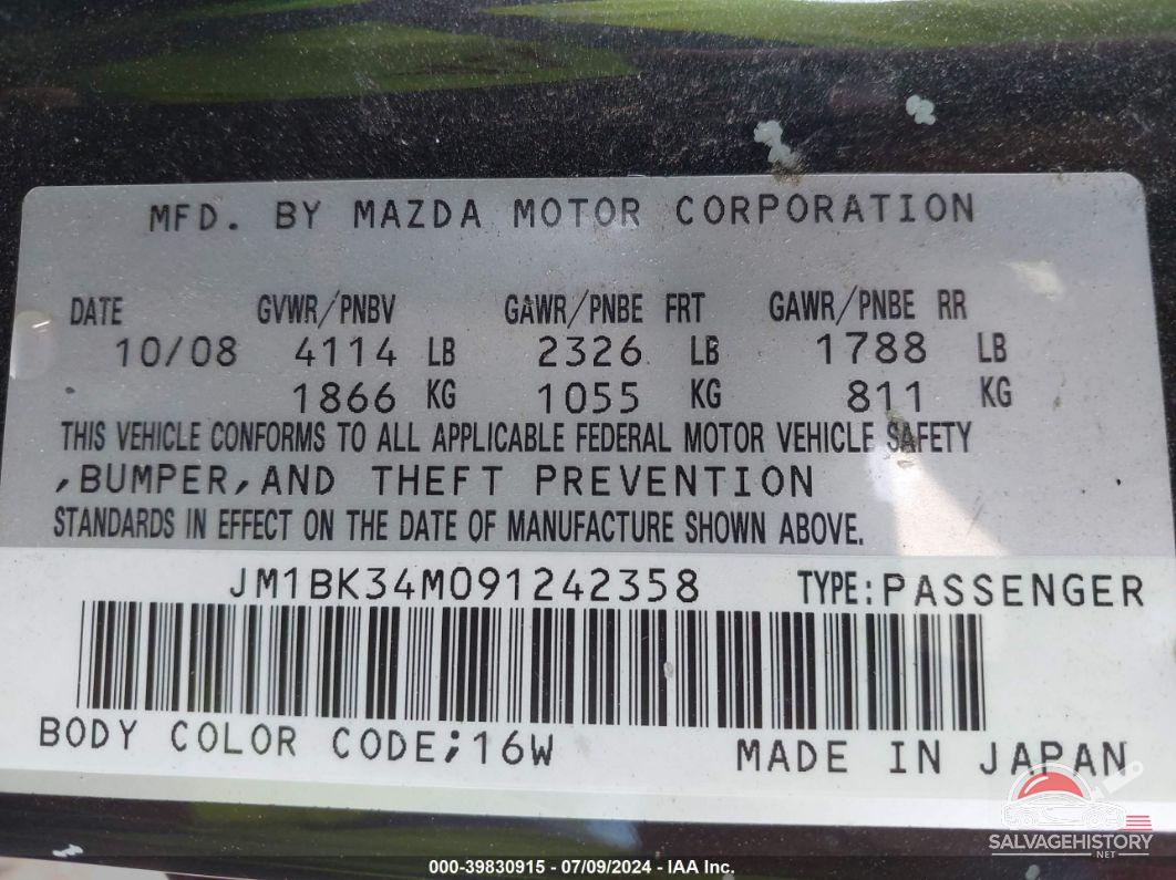 JM1BK34M091242358 2009 MAZDA MAZDASPEED3 photo no. 9