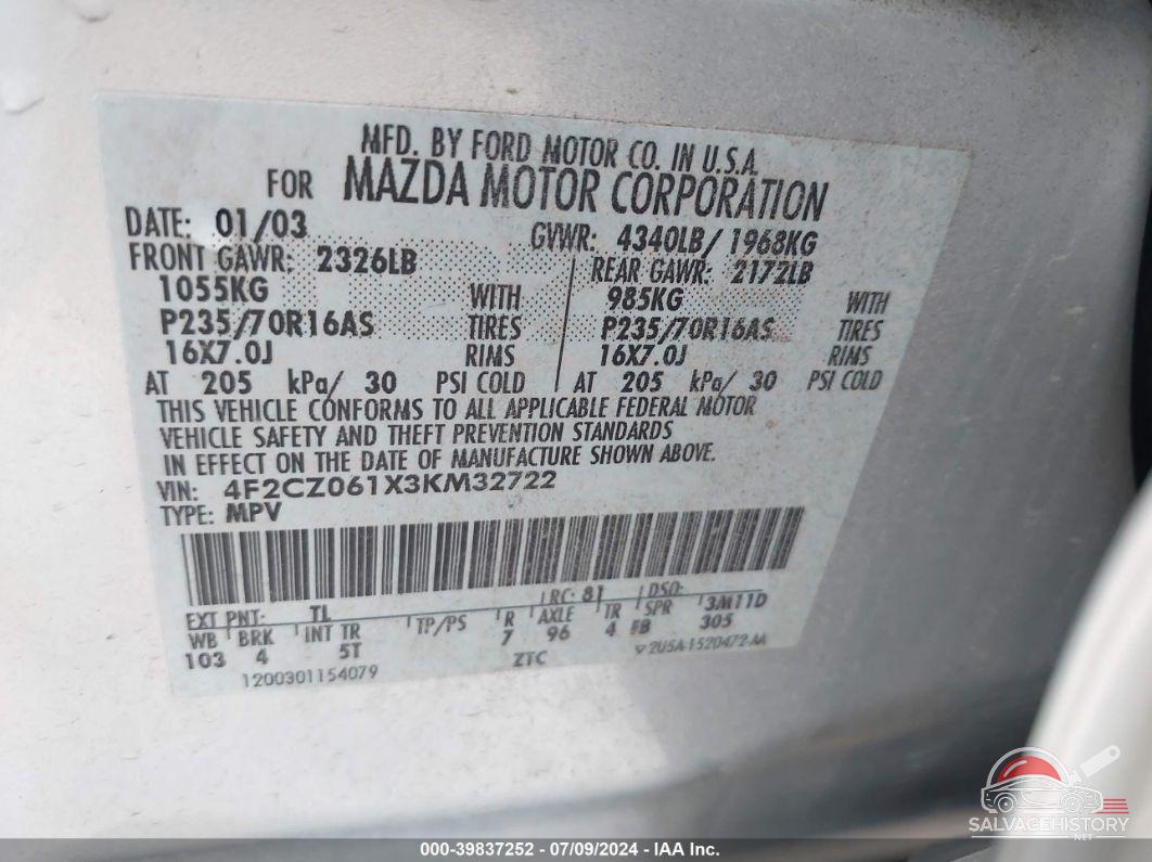 4F2CZ061X3KM32722 2003 MAZDA TRIBUTE photo no. 9