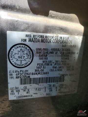 4F2CZ94184KM33683 2004 MAZDA TRIBUTE photo no. 13