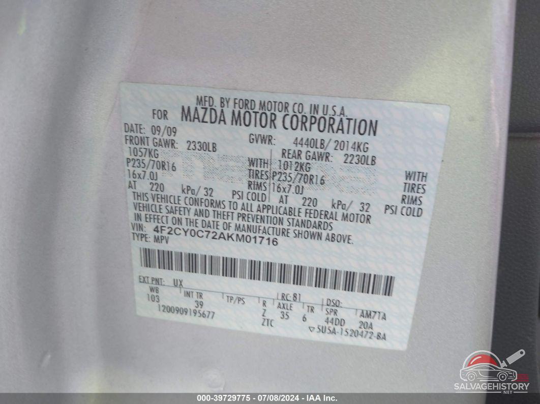 4F2CY0C72AKM01716 2010 MAZDA TRIBUTE photo no. 9
