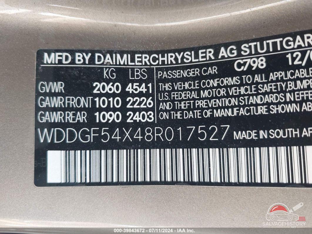WDDGF54X48R017527 2008 MERCEDES-BENZ C photo no. 9