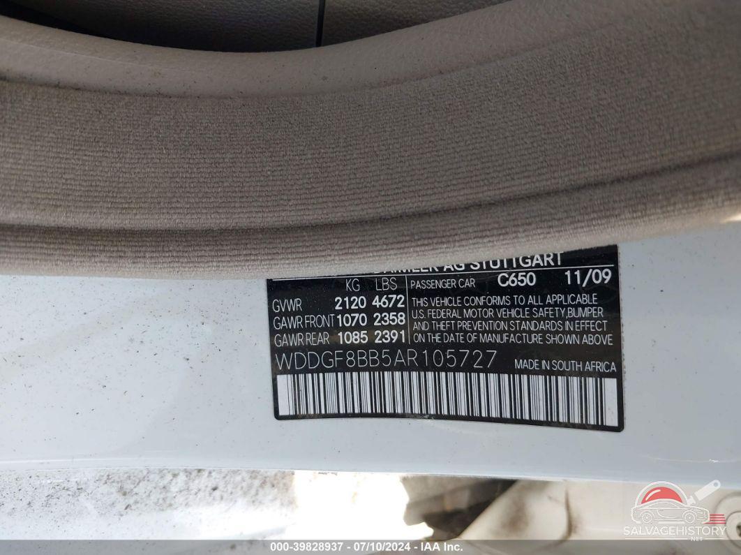 WDDGF8BB5AR105727 2010 MERCEDES-BENZ C 300 photo no. 9