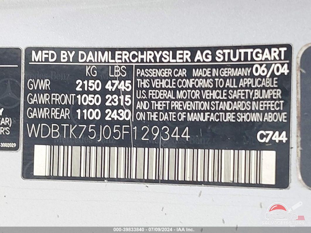 WDBTK75J05F129344 2005 MERCEDES-BENZ CLK 500 photo no. 9