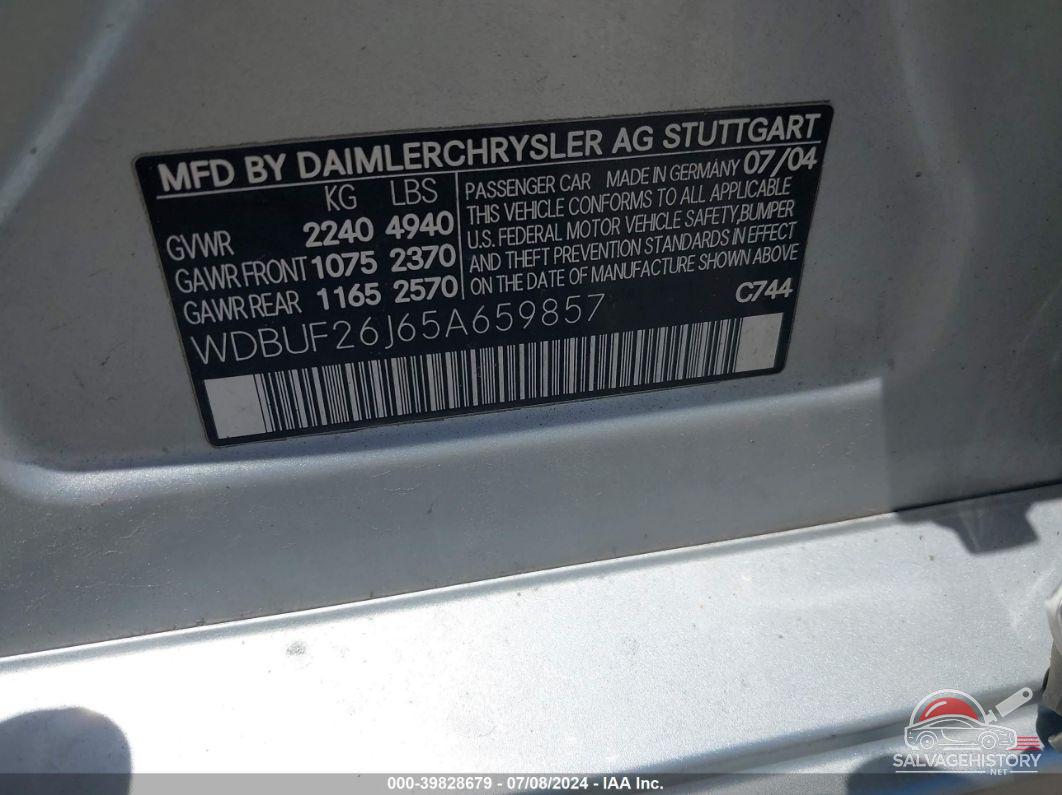 WDBUF26J65A659857 2005 MERCEDES-BENZ E 320 CDI photo no. 9