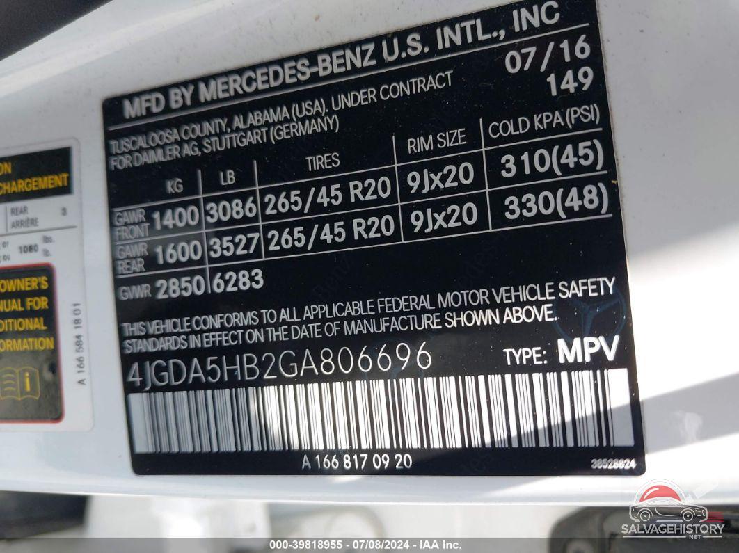 4JGDA5HB2GA806696 2016 MERCEDES-BENZ GLE 350 photo no. 9
