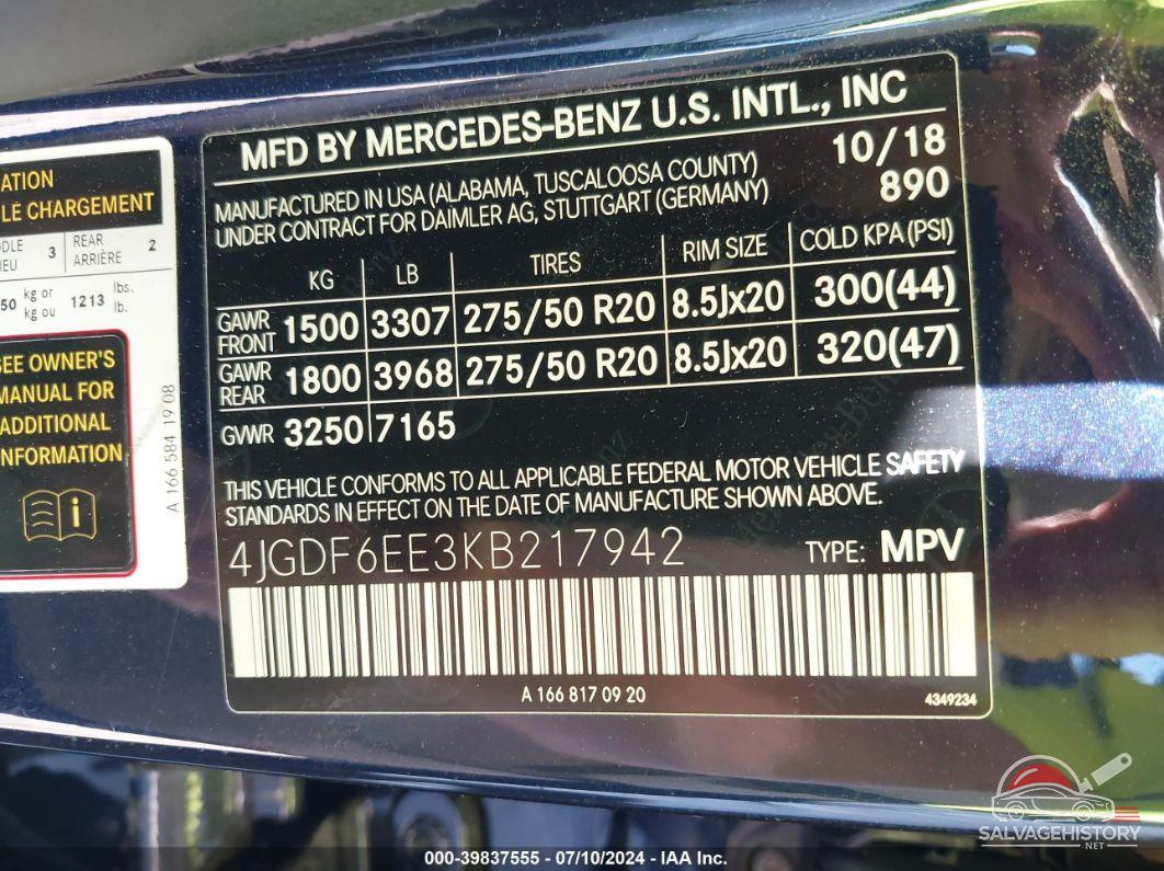 4JGDF6EE3KB217942 2019 MERCEDES-BENZ GLS 450 photo no. 9