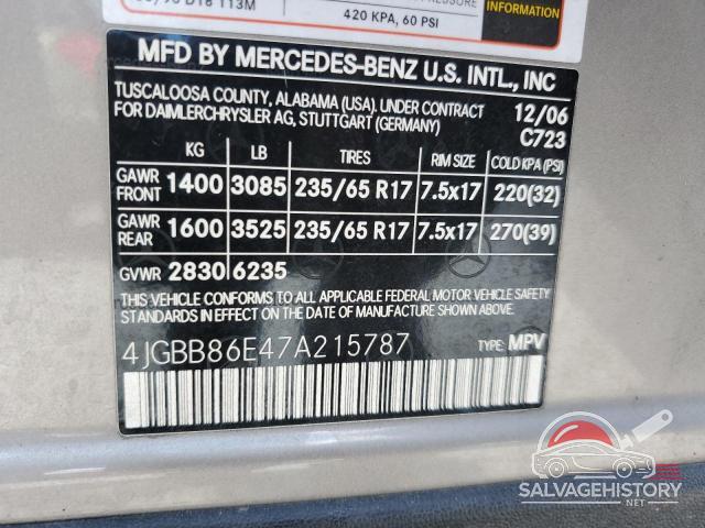 4JGBB86E47A215787 2007 MERCEDES-BENZ M-CLASS photo no. 12