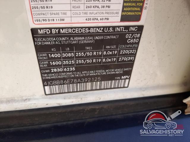 4JGBB86E78A392125 2008 MERCEDES-BENZ M-CLASS photo no. 10