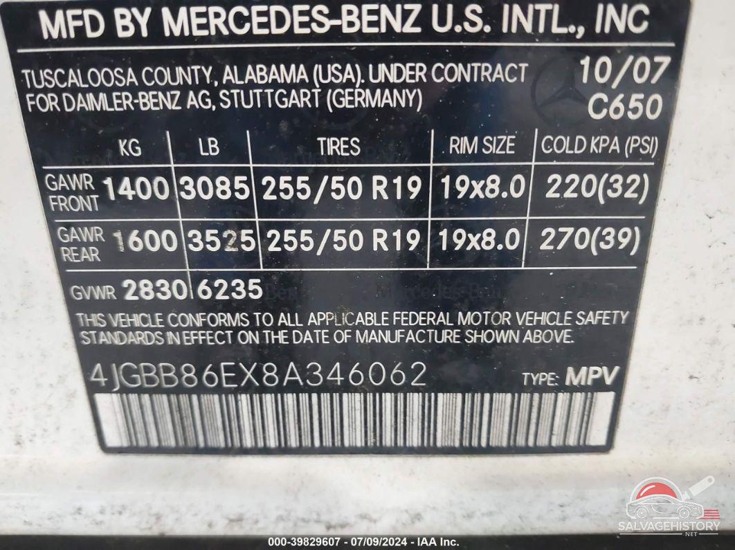 4JGBB86EX8A346062 2008 MERCEDES-BENZ ML photo no. 9