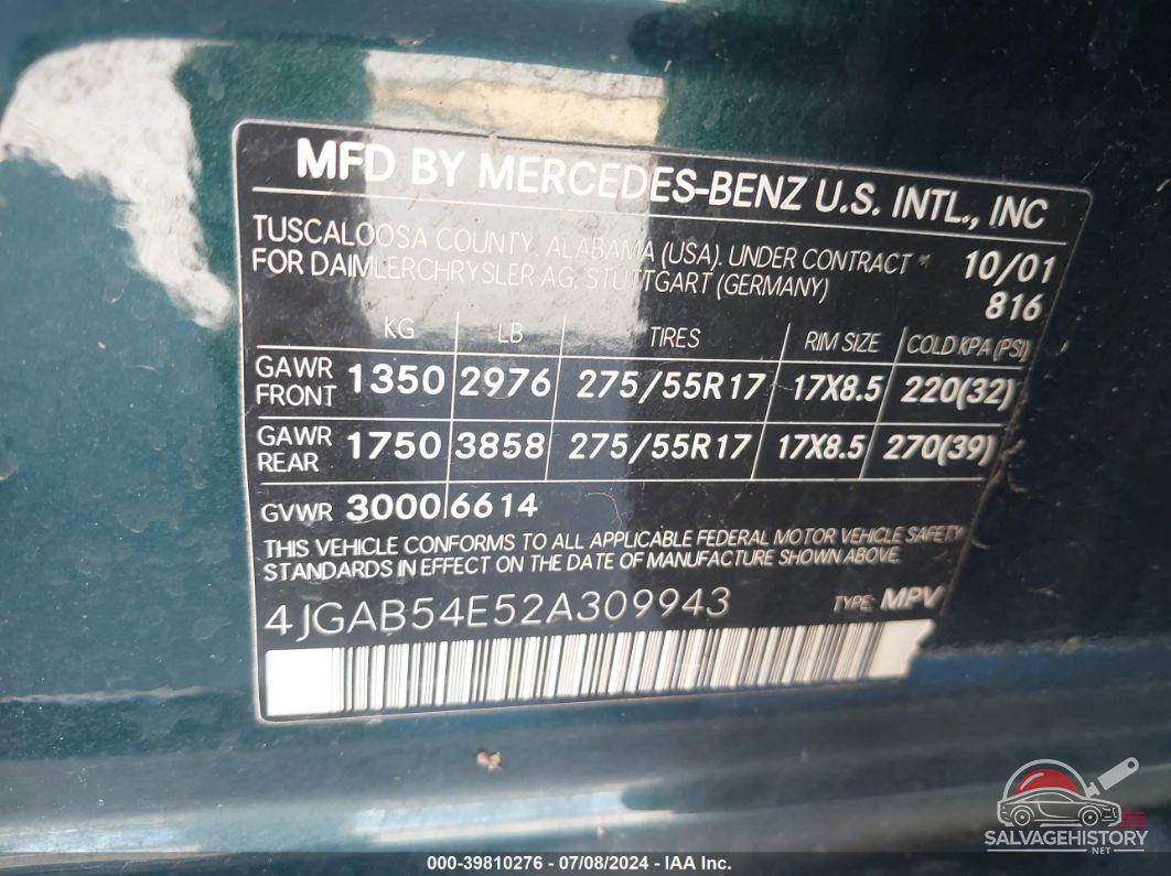 4JGAB54E52A309943 2002 MERCEDES-BENZ ML 320 photo no. 9