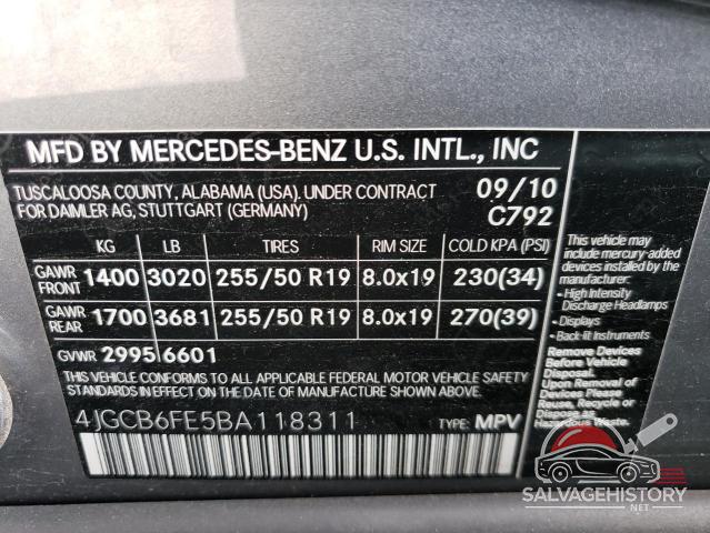 4JGCB6FE5BA118311 2011 MERCEDES-BENZ R-CLASS photo no. 13