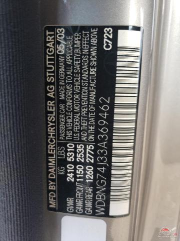 WDBNG74J33A369462 2003 MERCEDES-BENZ S-CLASS photo no. 12