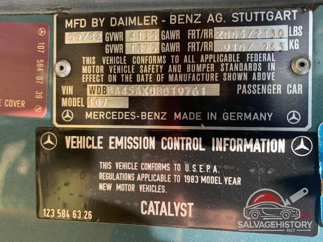 WDBBA45AXDB019761 1983 MERCEDES-BENZ SL-CLASS photo no. 10