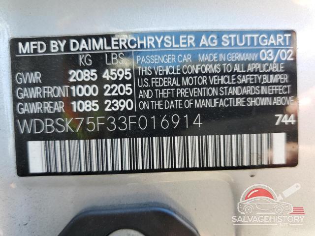 WDBSK75F33F016914 2003 MERCEDES-BENZ SL-CLASS photo no. 12