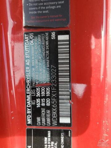 WDBKK65FX1F233027 2001 MERCEDES-BENZ SLK-CLASS photo no. 12