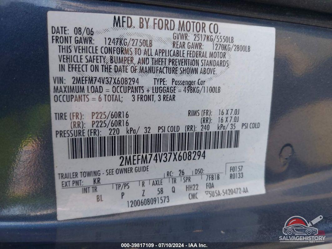 2MEFM74V37X608294 2007 MERCURY GRAND MARQUIS photo no. 9