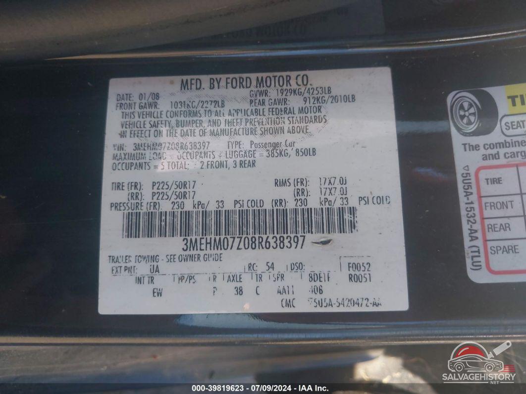 3MEHM07Z08R638397 2008 MERCURY MILAN photo no. 9