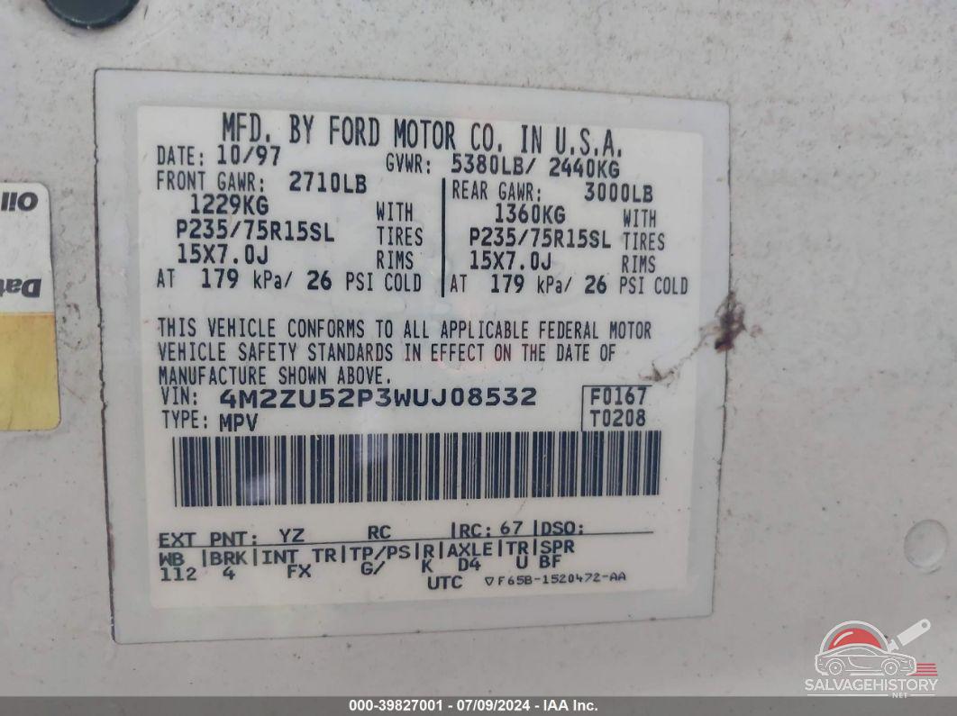 4M2ZU52P3WUJ08532 1998 MERCURY MOUNTAINEER photo no. 9
