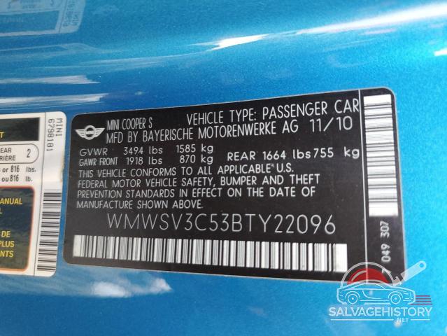 WMWSV3C53BTY22096 2011 MINI COOPER photo no. 12