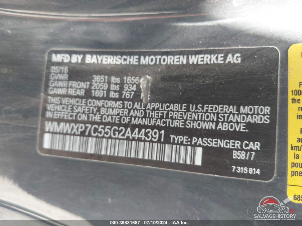 WMWXP7C55G2A44391 2016 MINI HARDTOP photo no. 9
