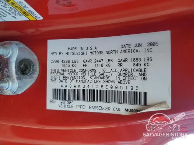 4A3AK34T26E005195 2006 MITSUBISHI ECLIPSE photo no. 12