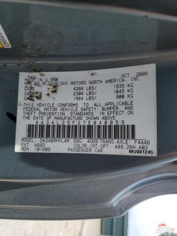 4A3AL25F27E040059 2007 MITSUBISHI ECLIPSE photo no. 12