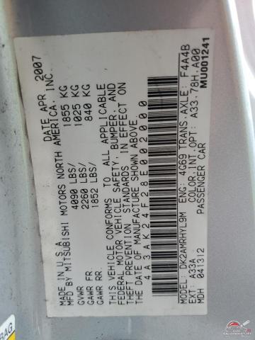4A3AK24F28E002000 2008 MITSUBISHI ECLIPSE photo no. 12