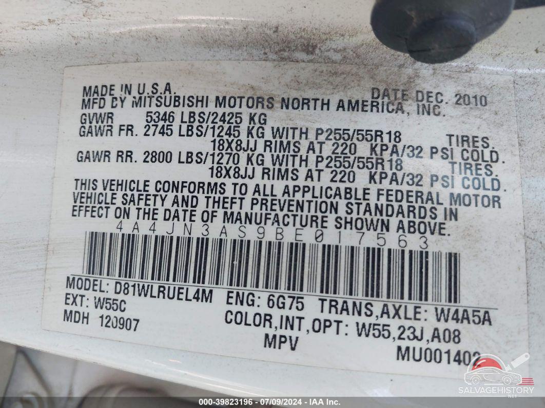 4A4JN3AS9BE017563 2011 MITSUBISHI ENDEAVOR photo no. 9