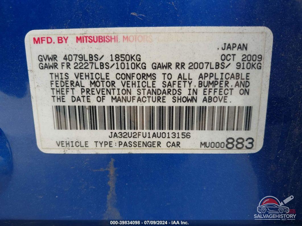 JA32U2FU1AU013156 2010 MITSUBISHI LANCER photo no. 9