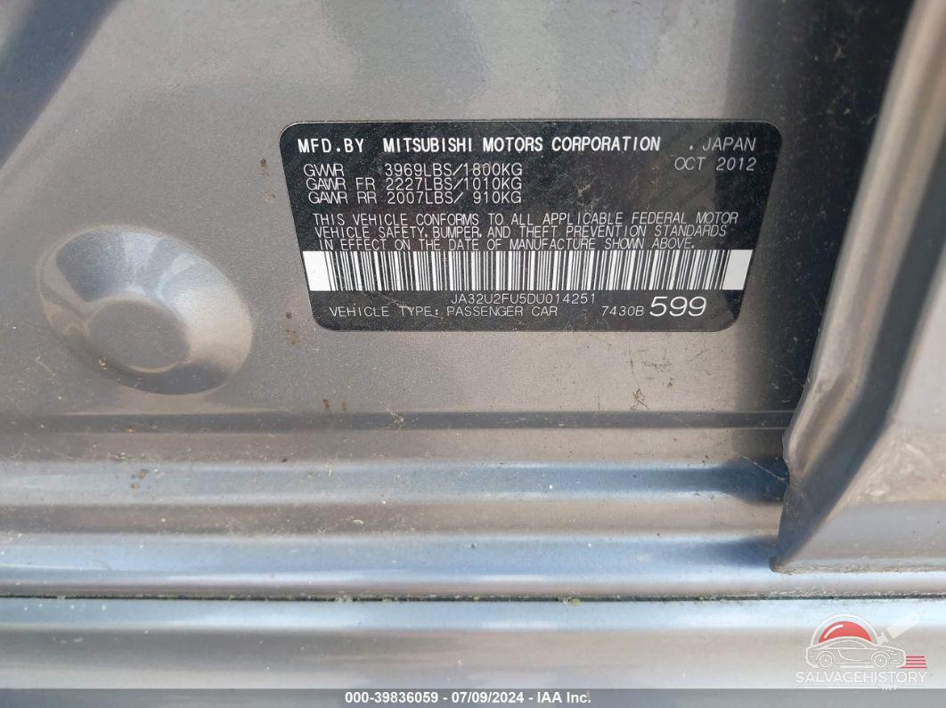 JA32U2FU5DU014251 2013 MITSUBISHI LANCER photo no. 9