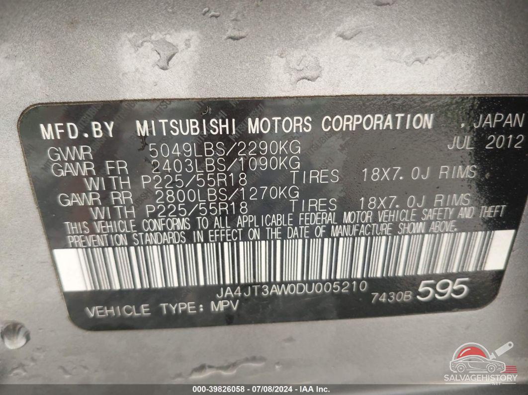 JA4JT3AW0DU005210 2013 MITSUBISHI OUTLANDER photo no. 9