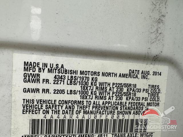4A4AR4AU0FE005111 2015 MITSUBISHI OUTLANDER photo no. 10