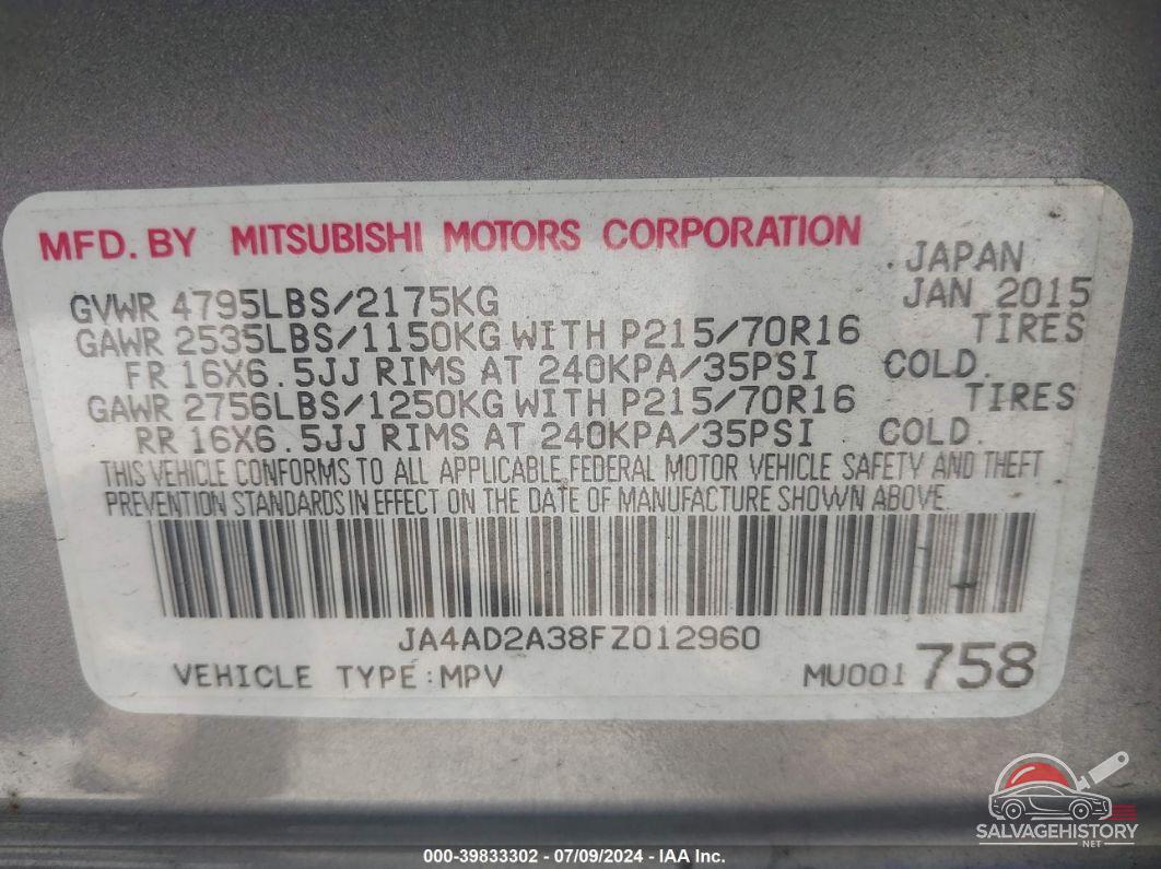 JA4AD2A38FZ012960 2015 MITSUBISHI OUTLANDER photo no. 9