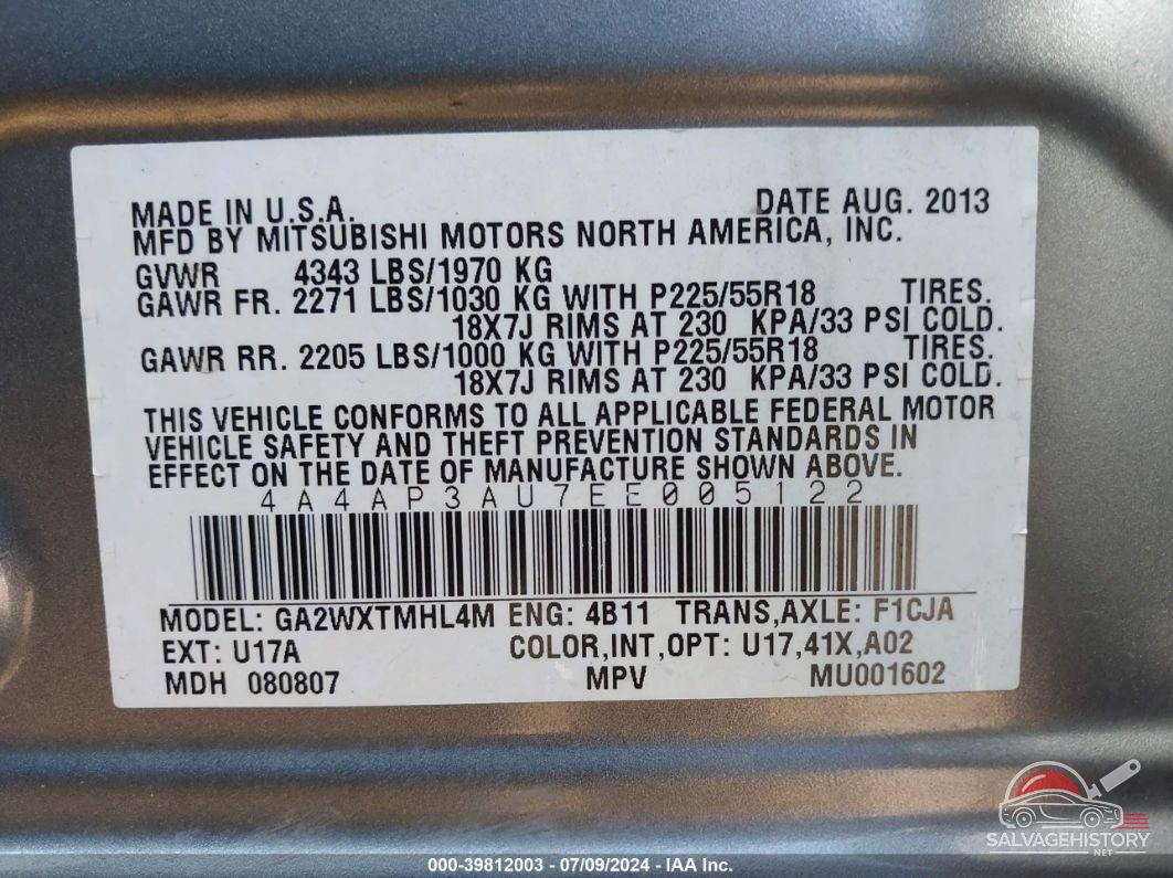 4A4AP3AU7EE005122 2014 MITSUBISHI OUTLANDER SPORT photo no. 9