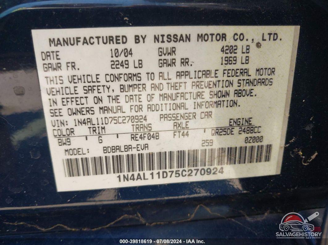 1N4AL11D75C270924 2005 NISSAN ALTIMA photo no. 9