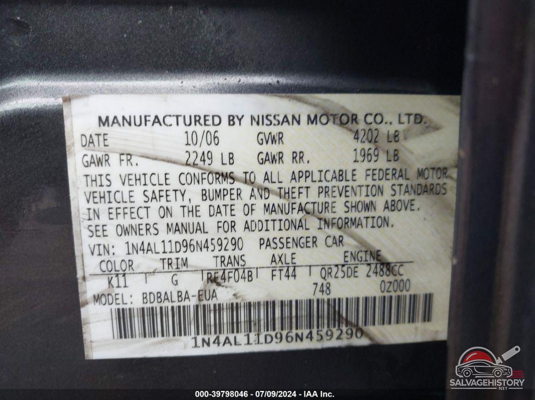 1N4AL11D96N459290 2006 NISSAN ALTIMA photo no. 9
