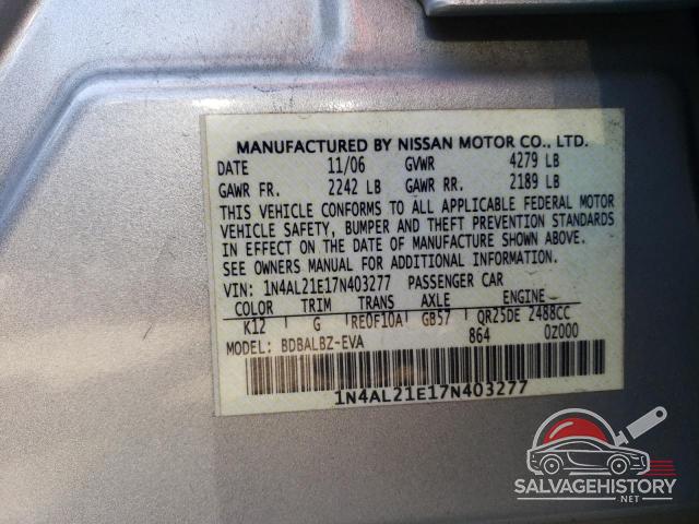 1N4AL21E17N403277 2007 NISSAN ALTIMA photo no. 12