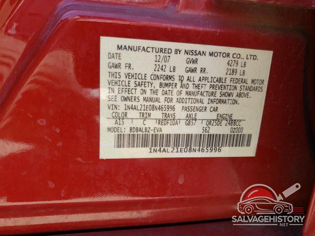 1N4AL21E08N465996 2008 NISSAN ALTIMA photo no. 12
