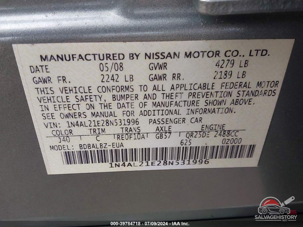 1N4AL21E28N531996 2008 NISSAN ALTIMA photo no. 9