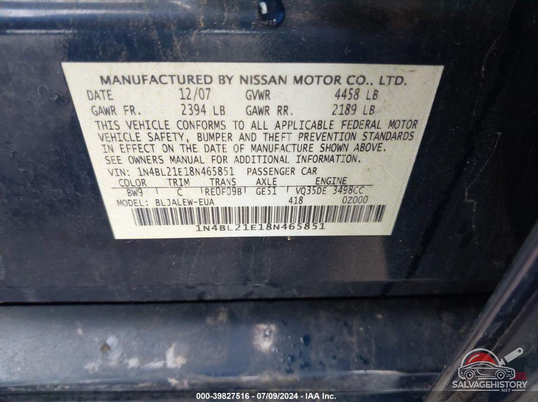 1N4BL21E18N465851 2008 NISSAN ALTIMA photo no. 9