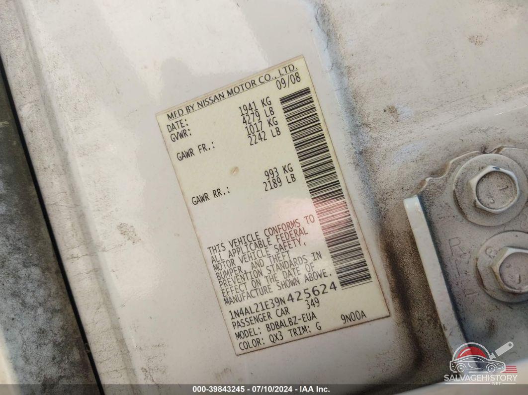 1N4AL21E39N425624 2009 NISSAN ALTIMA photo no. 9