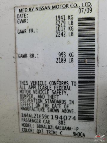 1N4AL21E59C194074 2009 NISSAN ALTIMA photo no. 12