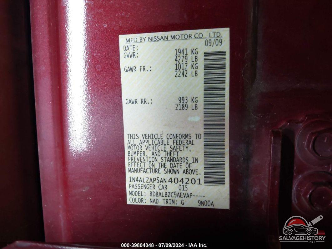1N4AL2AP5AN404201 2010 NISSAN ALTIMA photo no. 9