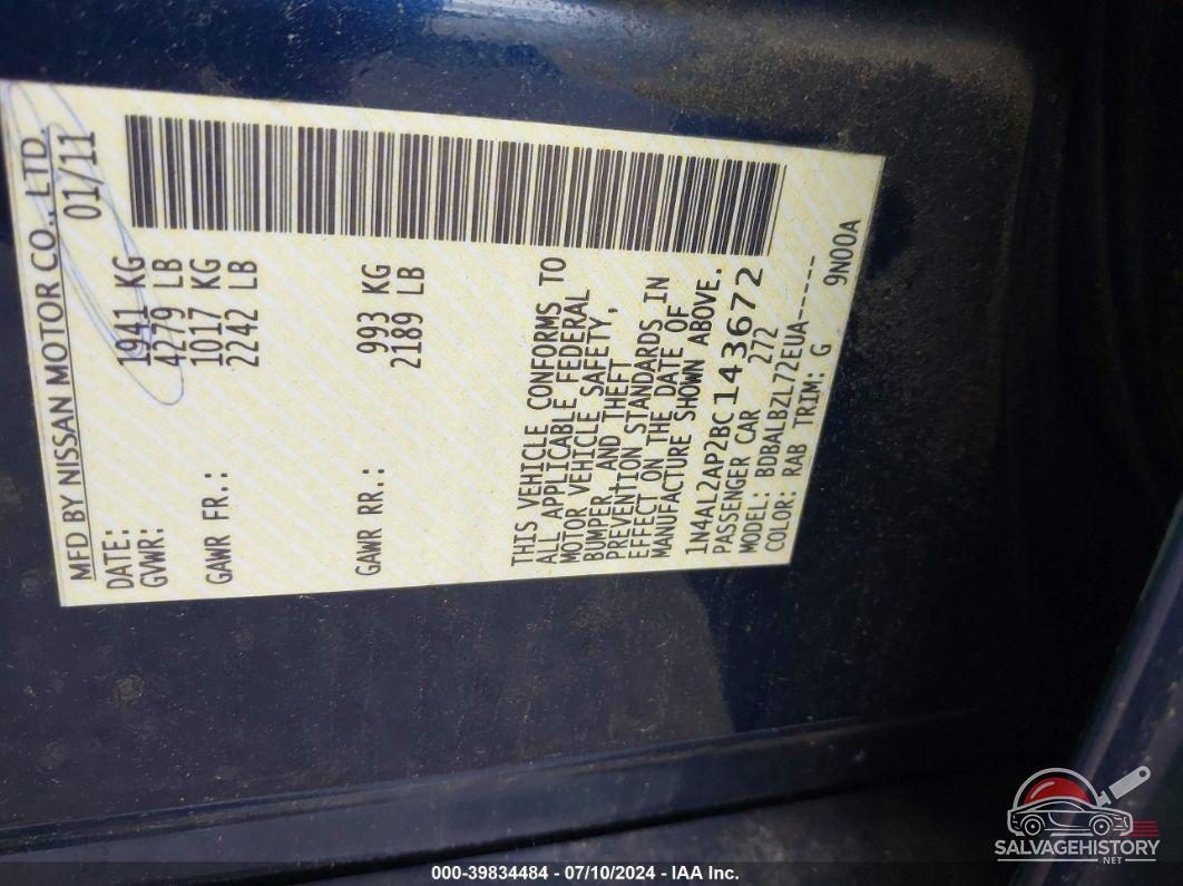 1N4AL2AP2BC143672 2011 NISSAN ALTIMA photo no. 9