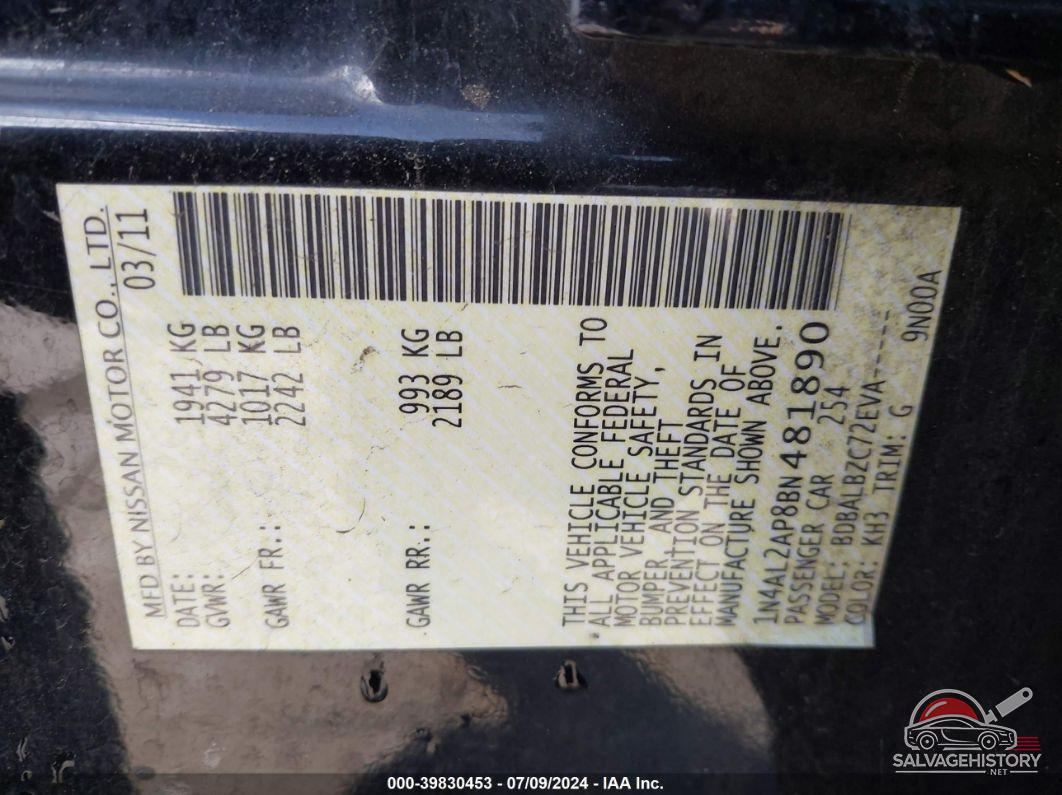 1N4AL2AP8BN481890 2011 NISSAN ALTIMA photo no. 9