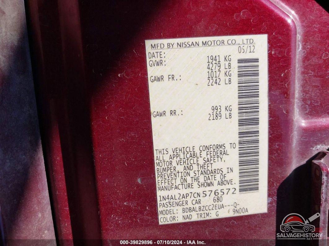 1N4AL2AP7CN576572 2012 NISSAN ALTIMA photo no. 9