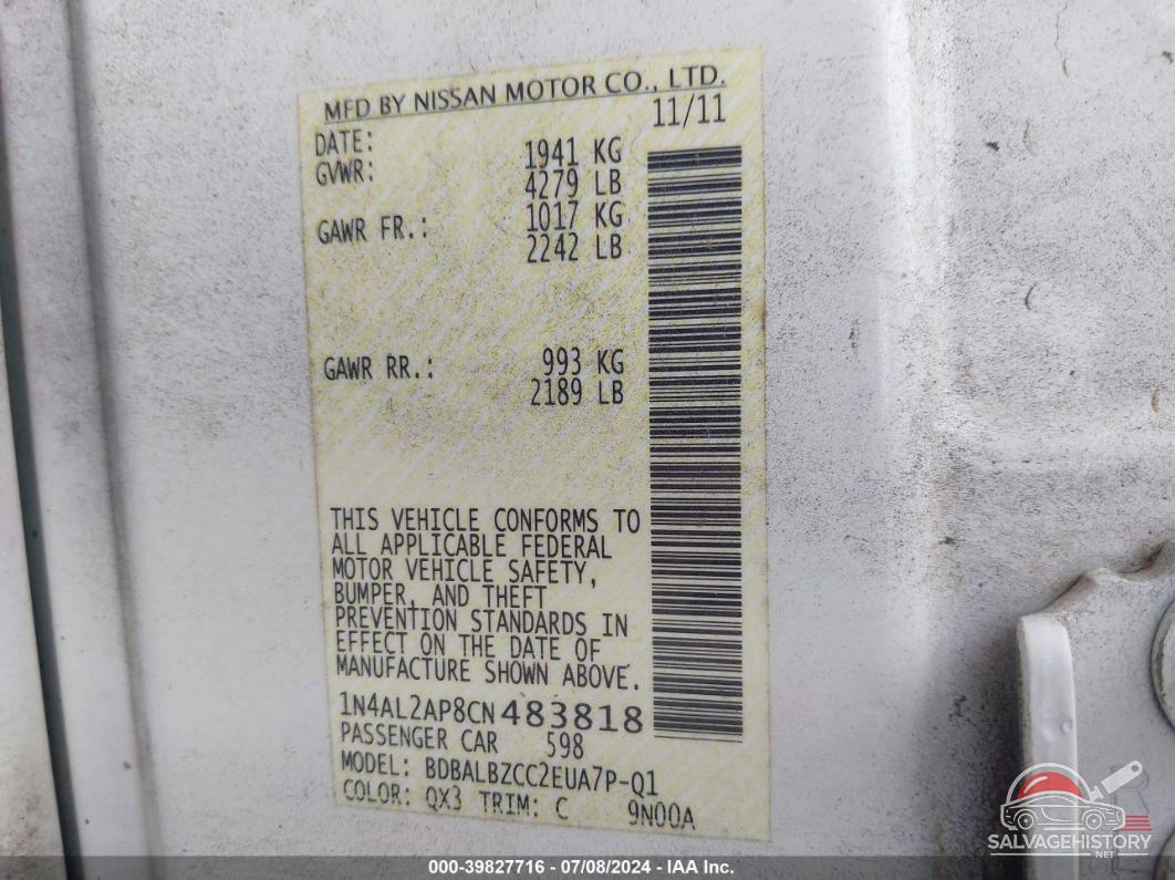1N4AL2AP8CN483818 2012 NISSAN ALTIMA photo no. 9